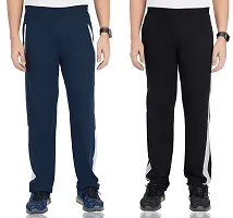 Fflirtygo Combo of Men's Cotton Track Pants, Joggers for Men, Menrsquo;s Leisure Wear, Black and Blue Color with Latest Trend and Pocketsnbsp;for Sports Gym Athletic Training Workout-thumb1