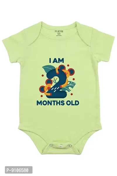FflirtyGo Two Month Birthday Dress Baby Romper /Onesies/Body Suit/Sleepsuit Green Color Half Rompers
