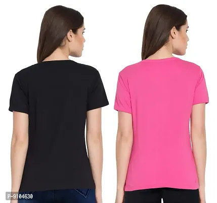 Fflirtygo Combo of Women's Cotton Printed Stylish T-Shirt for Women Casual Wear/Sportswear Black and Pink Color T-Shirt-thumb4