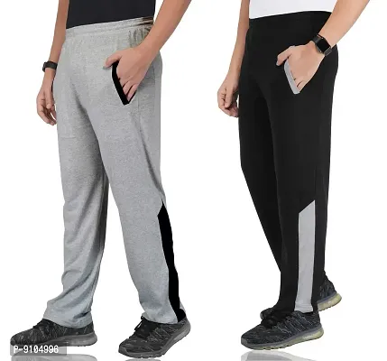 Fflirtygo Combo of Men's Cotton Track Pants, Joggers for Men, Menrsquo;s Leisure Wear, Night Wear Pajama, Grey and Black Color with Latest Trend and Pocketsnbsp;for Sports Gym Athletic Training Workout
