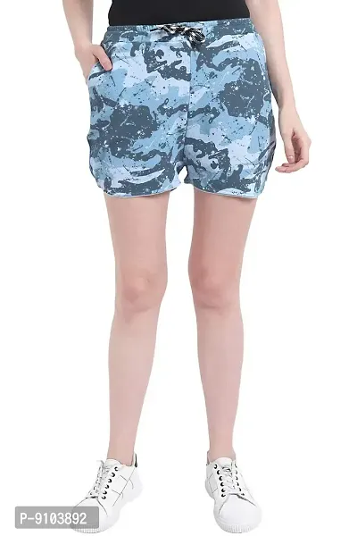 Fflirtygo Cotton Shorts for Women Stylish Western, Blue Color Painting Texture Printed Hot Pants for Women