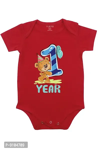 FflirtyGo Monthly Birthday Special Unisex Baby Romper Half Sleeve Envelope Neck12 Month Old(12-18 Months, Red)