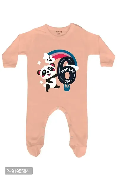 FflirtyGo Six Month Birthday Special Unisex Baby Romper Full Sleeve with Booties/Onesies/Body Suit/Sleepsuit/Jumpsuit Peach Color Full Rompers