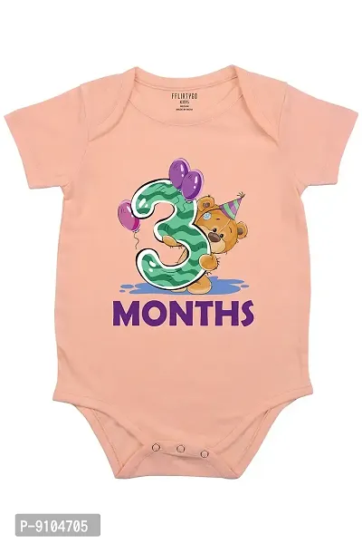 FflirtyGo Monthly Birthday Special Unisex Baby Romper Half Sleeve Envelope Neck3 Month Old(3-6 Months, Peach)