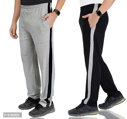 Fflirtygo Combo of Men's Cotton Track Pants, Joggers for Men, Grey and Black Color with Latest Trend and Pocketsnbsp;for Sports Gym Athletic Training Workout