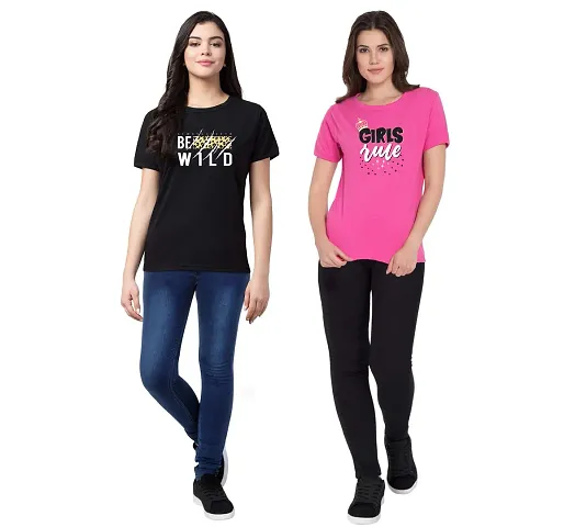 Fflirtygo Combo of Women's Stylish T-Shirt for Women Casual Wear/Sportswear