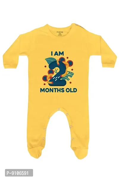 FflirtyGo Two Month Birthday Dress Baby Romper Full Sleeve with Booties/Onesies/Body Suit/Sleepsuit/Jumpsuit Yellow Color Full Rompers