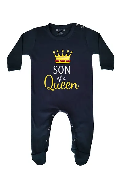 Fflirtygo Baby Wear 100% Hosiery Cotton Infants Rompers with Booties/Onesies/Body Suit/Jumpsuit/Sleepsuit Full Sleeve Son Of A Queen Romper for Boys and Girls