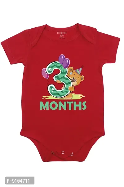 FflirtyGo Monthly Birthday Special Unisex Baby Romper Half Sleeve Envelope Neck3 Month Old(3-6 Months, Red)