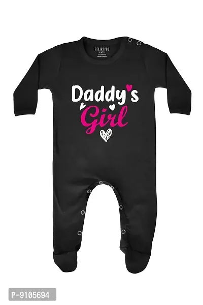 Fflirtygo Baby Wear 100% Hosiery Cotton Infants Rompers with Booties/Onesies/Body Suit/Jumpsuit/Sleepsuit Full Sleeve Daddy's Girl Romper for Boys and Girls-thumb0