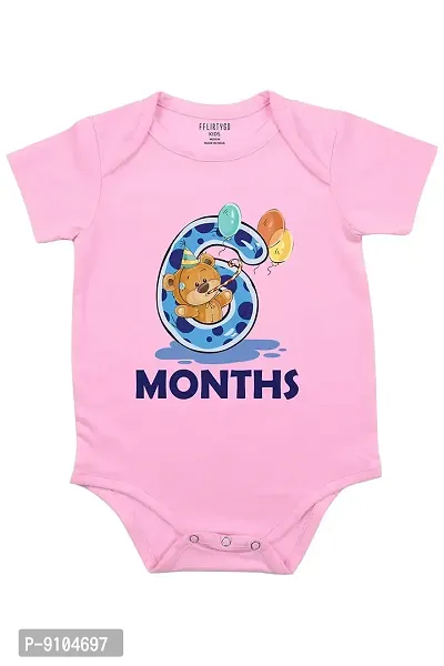 FflirtyGo Monthly Birthday Special Unisex Baby Romper Half Sleeve Envelope Neck6 Month Old(6-9 Months, Pink)-thumb0