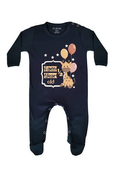 FflirtyGo Six Month Birthday Special Unisex Baby Romper Full Sleeve with Booties/Onesies/Body Suit/Sleepsuit/Jumpsuit Full Rompers