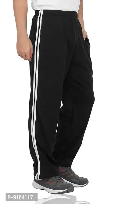 Fflirtygo Men's Regular Fit White Color Full Stripe On Black Color Cotton Track Pants for Mens-thumb5