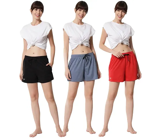 Fflirtygo Cotton Solid Shorts/Nikar with 2 Pockets –100% Export Quality Soft Cotton Night Wear/Pocket Shorts for Women Combo Pack of 3 Pcs