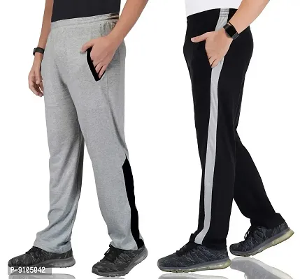 Fflirtygo Combo of Men's Cotton Track Pants, Joggers for Men, Night Wear Pajama, Grey and Black Color with Latest Trend and Pocketsnbsp;for Sports Gym Athletic Training Workout