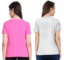 Fflirtygo Combo of Women's Cotton Solid Stylish T-Shirt for Women Casual Wear/Sportswear Pink and Grey Color T-Shirt-thumb4