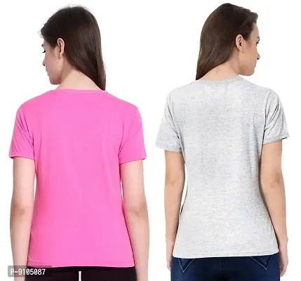Fflirtygo Combo of Women's Cotton Solid Stylish T-Shirt for Women Casual Wear/Sportswear Pink and Grey Color T-Shirt-thumb5