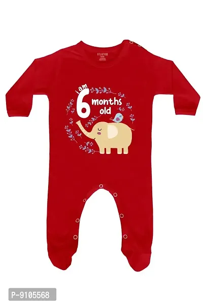 FflirtyGo Six Month Birthday Special Unisex Baby Romper Full Sleeve with Booties/Onesies/Body Suit/Sleepsuit/Jumpsuit Red Color Full Rompers