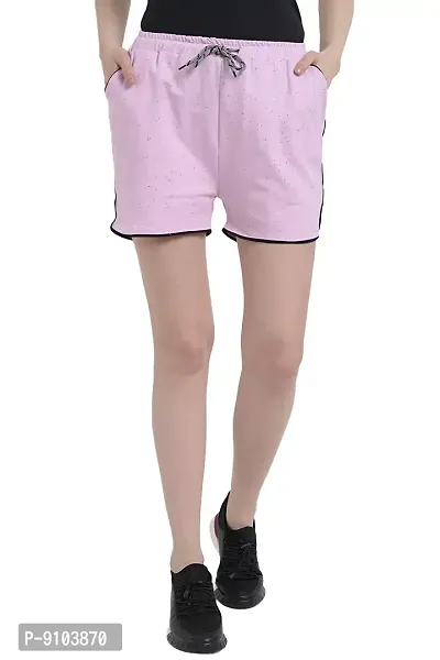 Fflirtygo Cotton Shorts for Women Stylish Western, Sparkle Printed Light Pink Color Hot Pants for Women