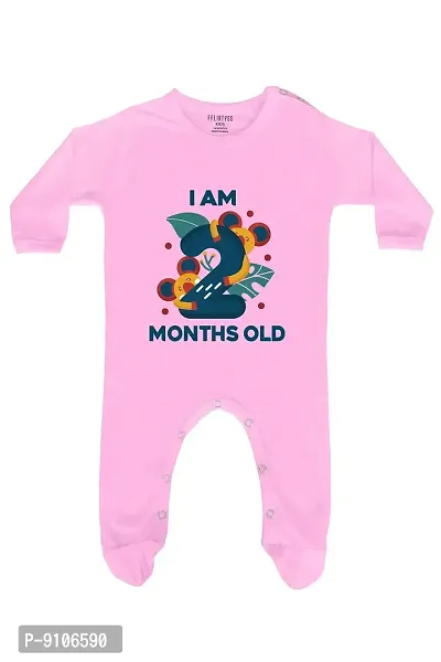 FflirtyGo Two Month Birthday Dress Baby Romper Full Sleeve with Booties/Onesies/Body Suit/Sleepsuit/Jumpsuit Pink Color Full Rompers