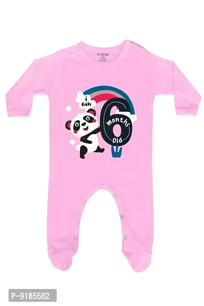 FflirtyGo Six Month Birthday Special Unisex Baby Romper Full Sleeve with Booties/Onesies/Body Suit/Sleepsuit/Jumpsuit Pink Color Full Rompers