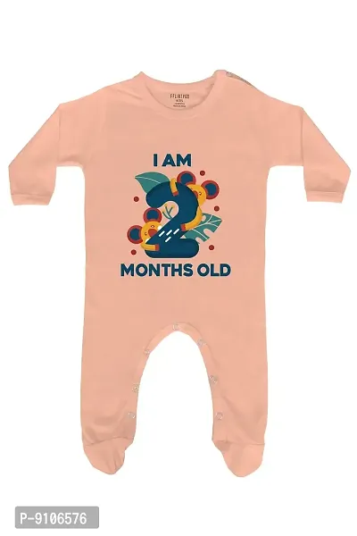 FflirtyGo Two Month Birthday Dress Baby Romper Full Sleeve with Booties/Onesies/Body Suit/Sleepsuit/Jumpsuit Peach Color Full Rompers