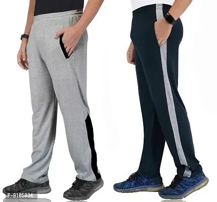 Fflirtygo Combo of Men's Cotton Track Pants, Joggers for Men, Night Wear Pajama, Grey and Blue Color with Latest Trend and Pocketsnbsp;for Sports Gym Athletic Training Workout
