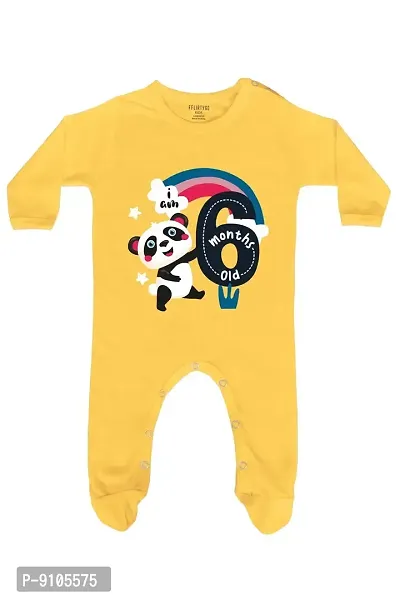 FflirtyGo Six Month Birthday Special Unisex Baby Romper Full Sleeve with Booties/Onesies/Body Suit/Sleepsuit/Jumpsuit Yellow Color Full Rompers