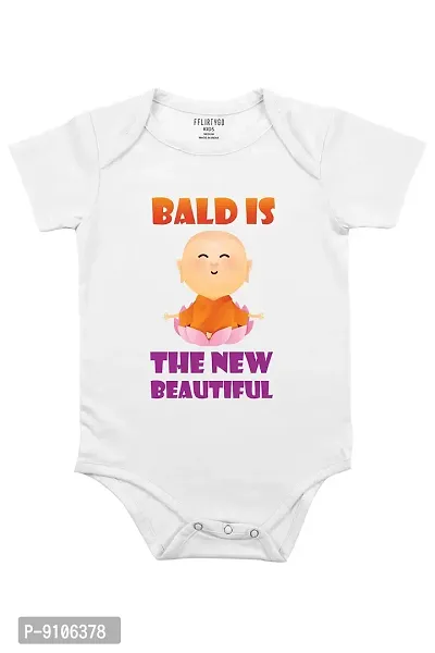 Fflirtygo Bald is The New Beautiful Romper Baby Wear 100% Hosiery Cotton Infants Onesies/Rompers Half Sleeves/Jumpsuit/Body Suit/Kids Dress with Envelop Neck for Boys and Girls