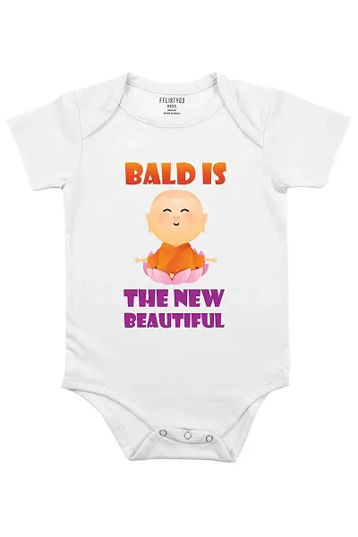 Fflirtygo Bald is The New Beautiful Romper Baby Wear 100% Hosiery Cotton Infants Onesies/Rompers Half Sleeves/Jumpsuit/Body Suit/Kids Dress with Envelop Neck for Boys and Girls