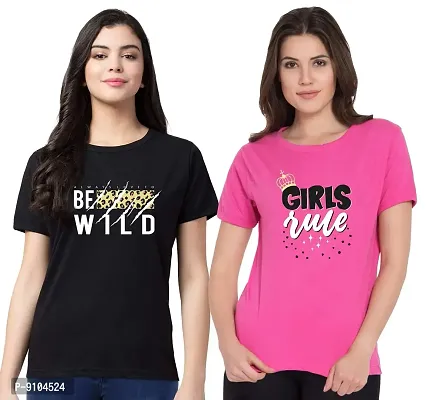 Fflirtygo Women's Cotton Printed Stylish T-Shirt for Women Casual Wear | Sportswear | Leisurewear Printed T-Shirt Combo Pack of 2Pcs-thumb2