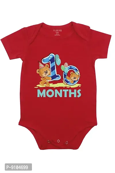 FflirtyGo Monthly Birthday Special Unisex Baby Romper Half Sleeve Envelope Neck10 Month Old(9-12 Months, Red)-thumb0