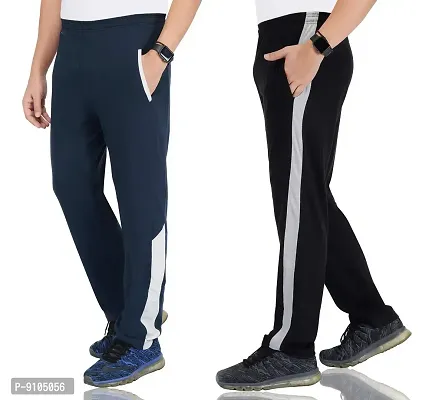 Fflirtygo Combo of Men's Cotton Track Pants, Joggers for Men, Menrsquo;s Leisure Wear, Black and Blue Color with Latest Trend and Pocketsnbsp;for Sports Gym Athletic Training Workout-thumb0