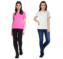 Fflirtygo Combo of Women's Cotton Solid Stylish T-Shirt for Women Casual Wear/Sportswear Pink and Grey Color T-Shirt-thumb2