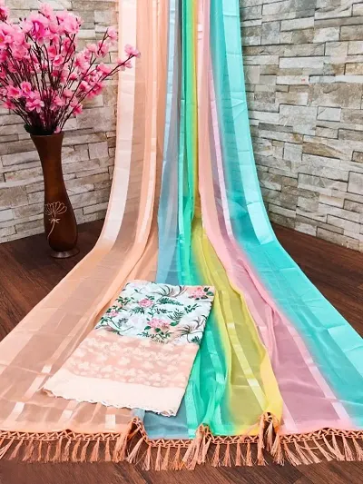 Sensational! Beautiful Rainbow Saree With Digital Print Blouse