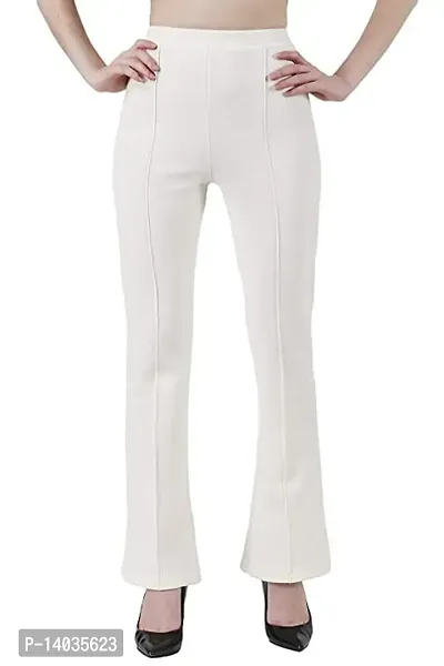 Buy Elegant White Polyester Lycra Solid Wide Leg Bootcut Trousers For Women  Online In India At Discounted Prices