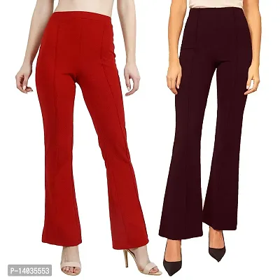 Stylish Polyester Lycra Solid Trousers For Women- Pack Of 2