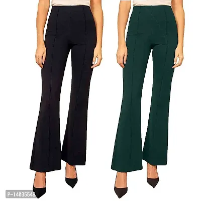 Stylish Polyester Lycra Solid Trousers For Women- Pack Of 2