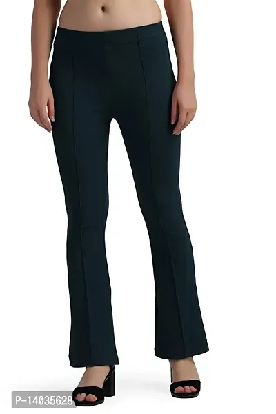 Elegant Black Polyester Lycra Solid Wide Leg Bootcut Trousers For Women