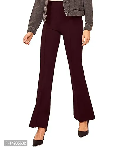 Elegant Polyester Lycra Solid Wide Leg Bootcut Trousers For Women-thumb0