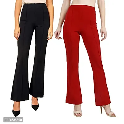 Stylish Polyester Lycra Solid Trousers For Women- Pack Of 2-thumb0