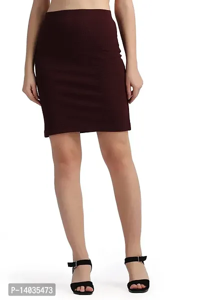 Elegant Maroon Polyester Lycra Solid Skirts For Women-thumb0