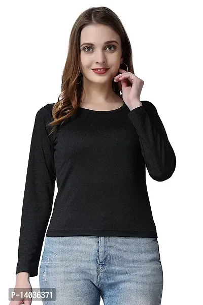 Elegant Black Polyester Lycra Solid Top For Women-thumb0