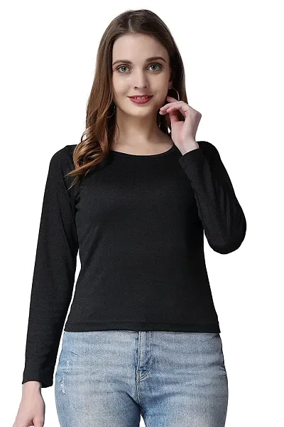 Elegant Black Polyester Lycra Solid Top For Women