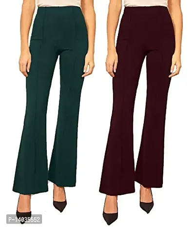 Stylish Polyester Lycra Solid Trousers For Women- Pack Of 2