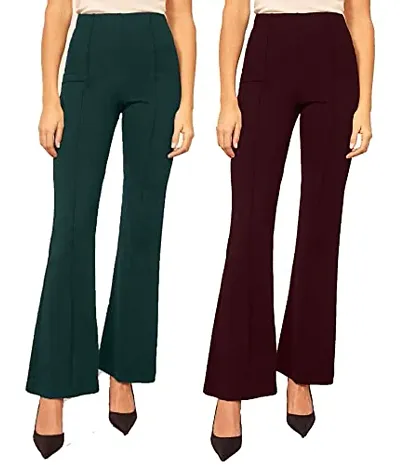 Elegant Blend Solid Trousers For Women Pack Of 2