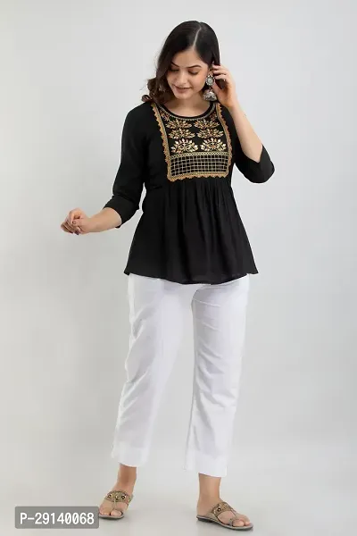 Burundi Blu Casual Embroidered Women Black Top-thumb4