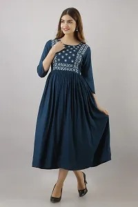 Women Touch Women Embroidered A line Kurta Blue-thumb2