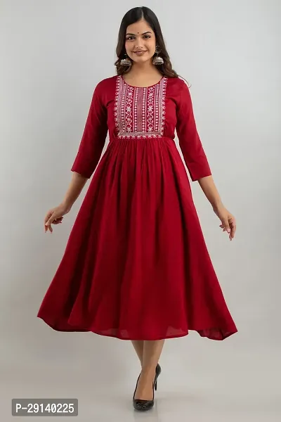 Women Touch Women Embroidered A line Kurta Maroon