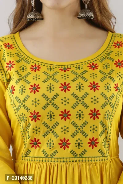 Women Touch Women Embroidered A line Kurta Yellow-thumb4